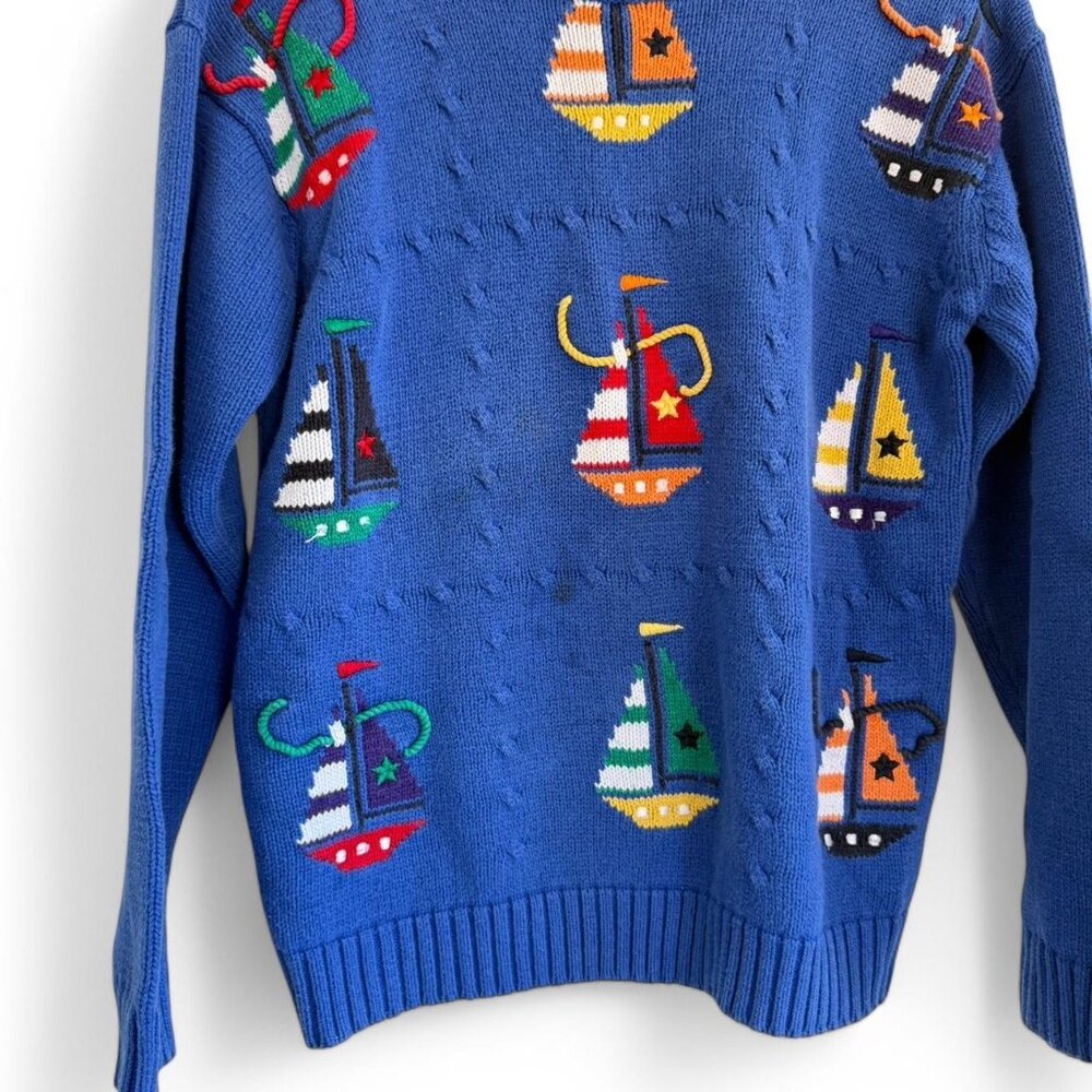 Essential Elements Nautical Ocean Blue Crew Neck … - image 5